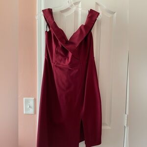 Lulu’s Burgundy Off the Shoulder Dress with Split